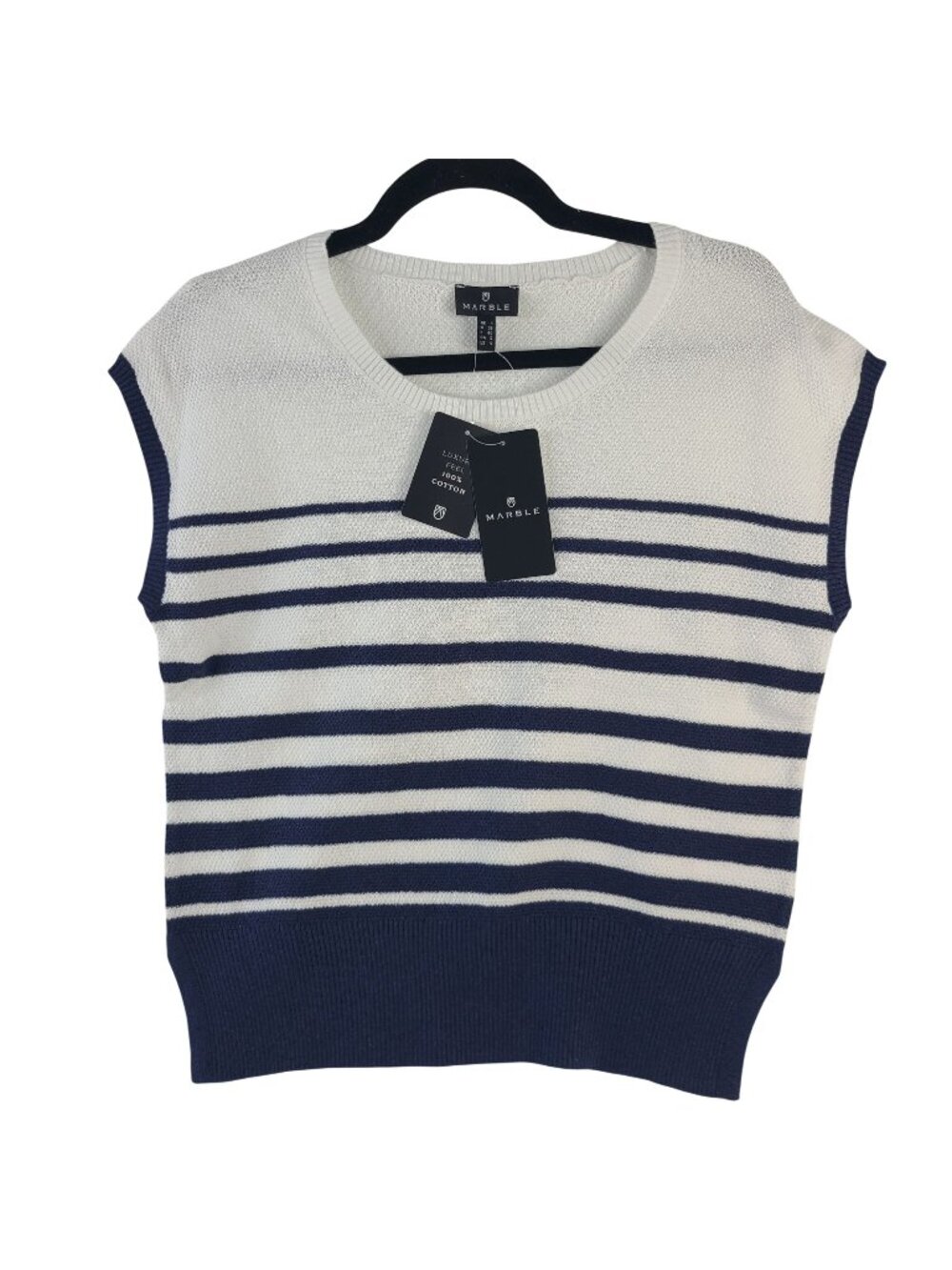 NEW Marble Women's Striped Sleeveless Cotton Knit Top White & Navy Size S